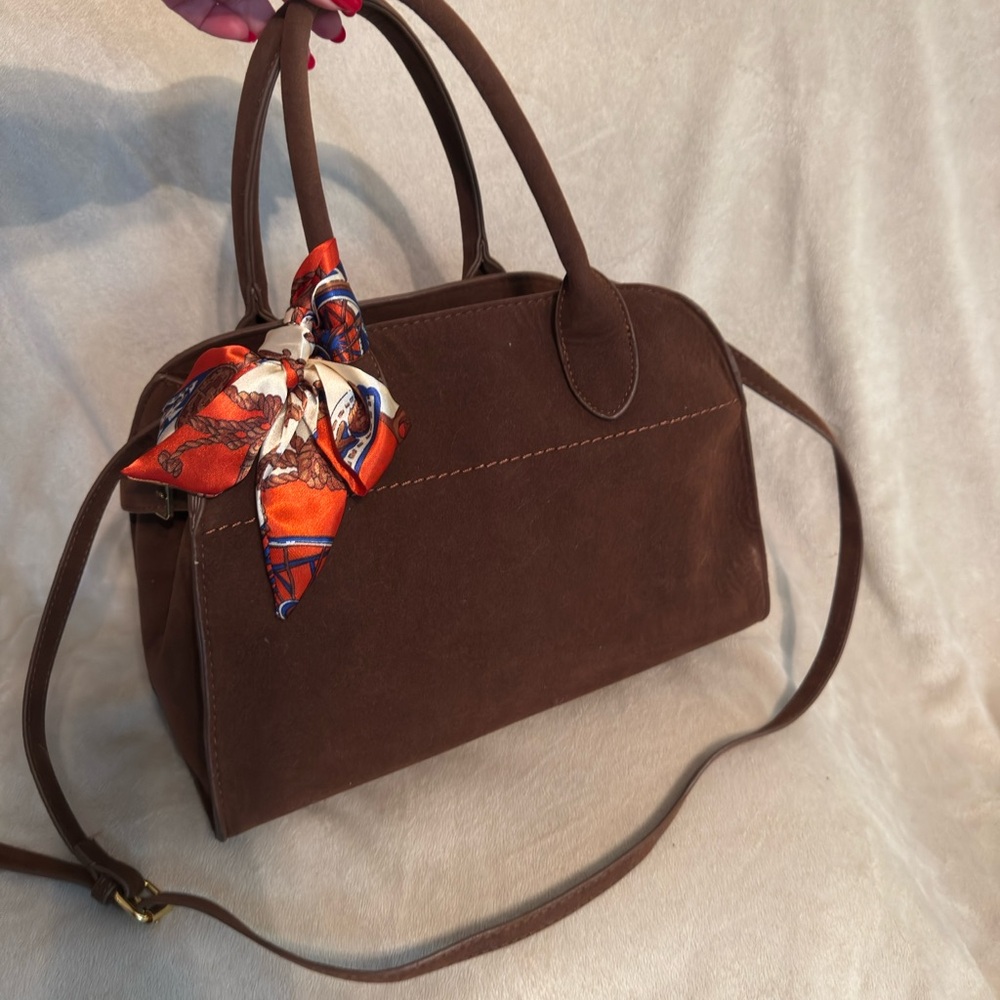 Classic Brown Suede Satchel Handbag